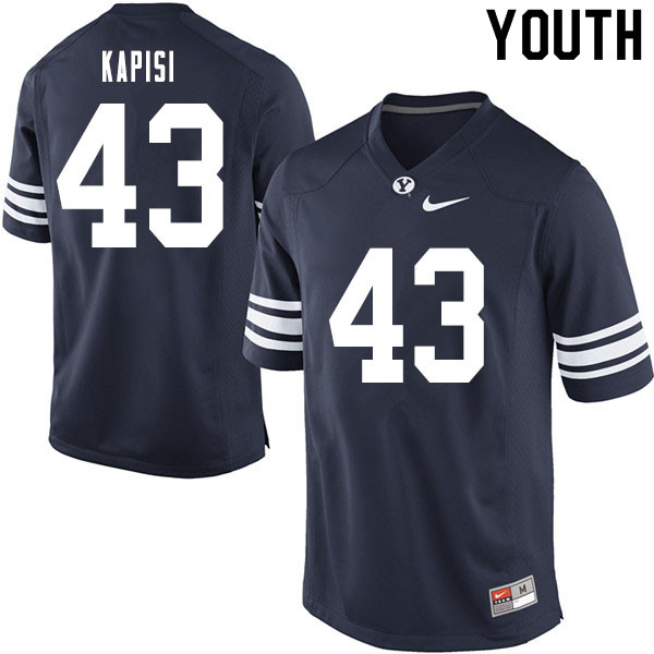 Youth #43 Jared Kapisi BYU Cougars College Football Jerseys Sale-Navy - Click Image to Close
